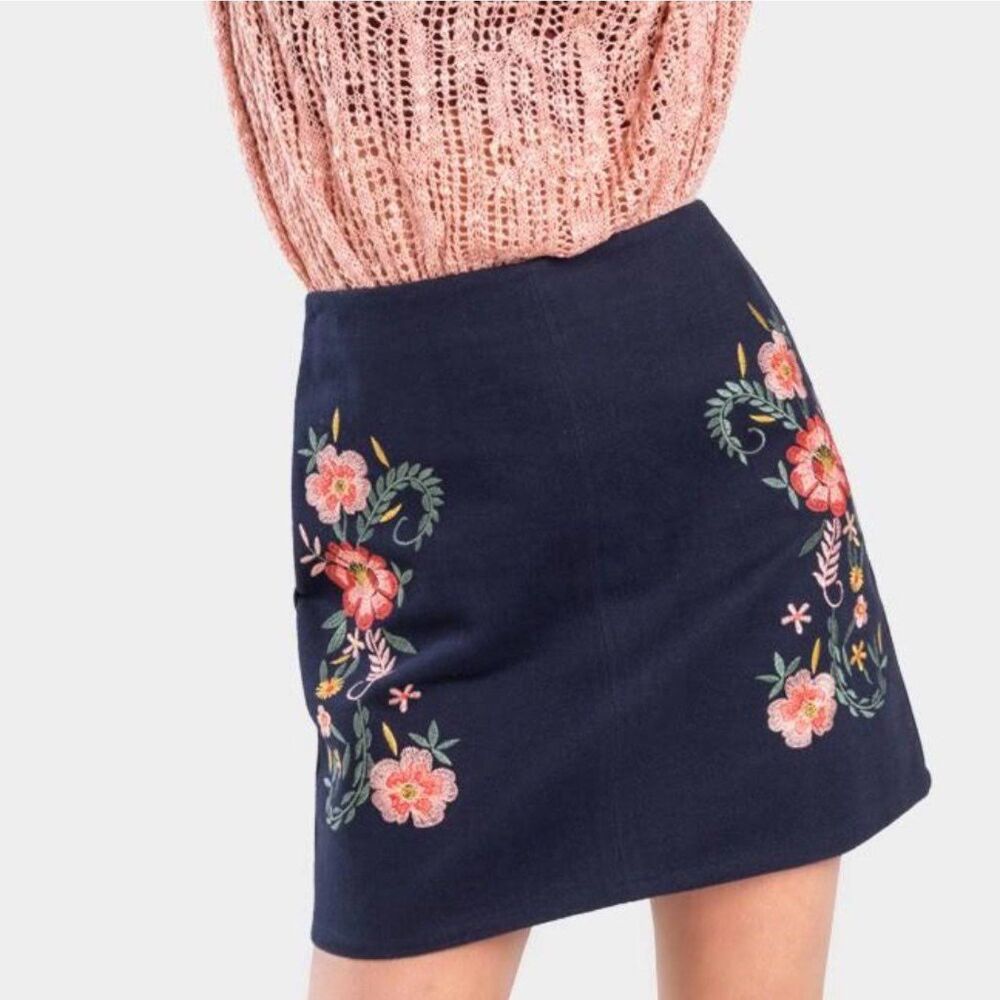 Francescas Embroidered Navy Skirt